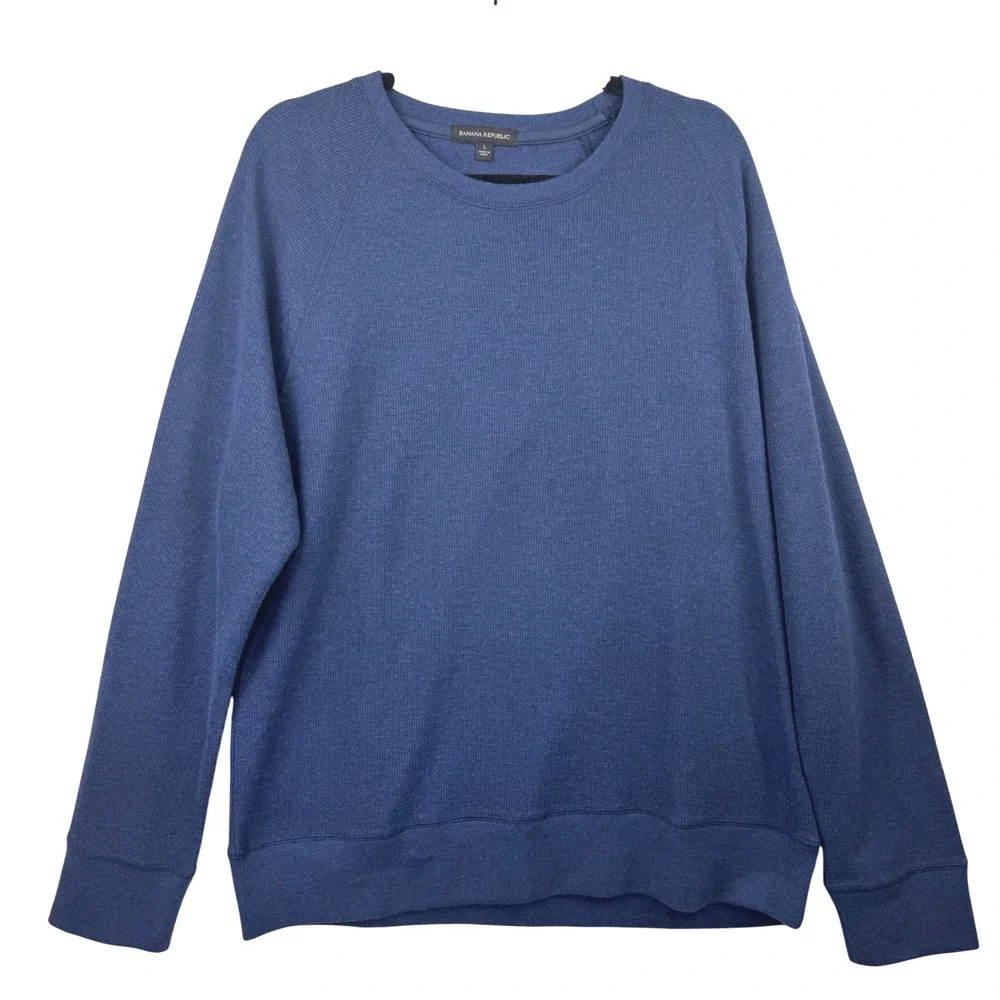Banana Republic Waffle Knit Sweatshirt Mens Large Navy Blue‎ Crewneck Pullover